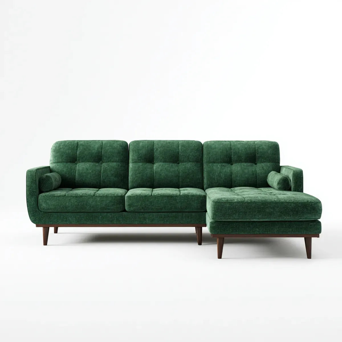 Sofa, Rożna sofa z rekamierem w kolorze zielonym 250 x 160 x 85 cm poliestrowa szenila w kształcie L
