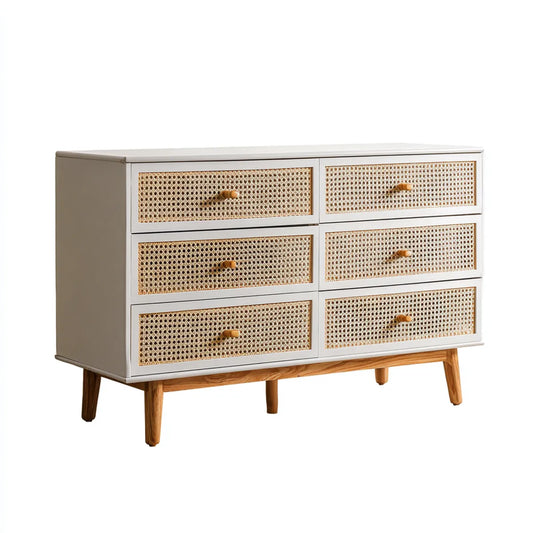 Komoda, 6 szuflad w kolorze białym i naturalnym w MDF z puszką 120 x 40 x 80 cm